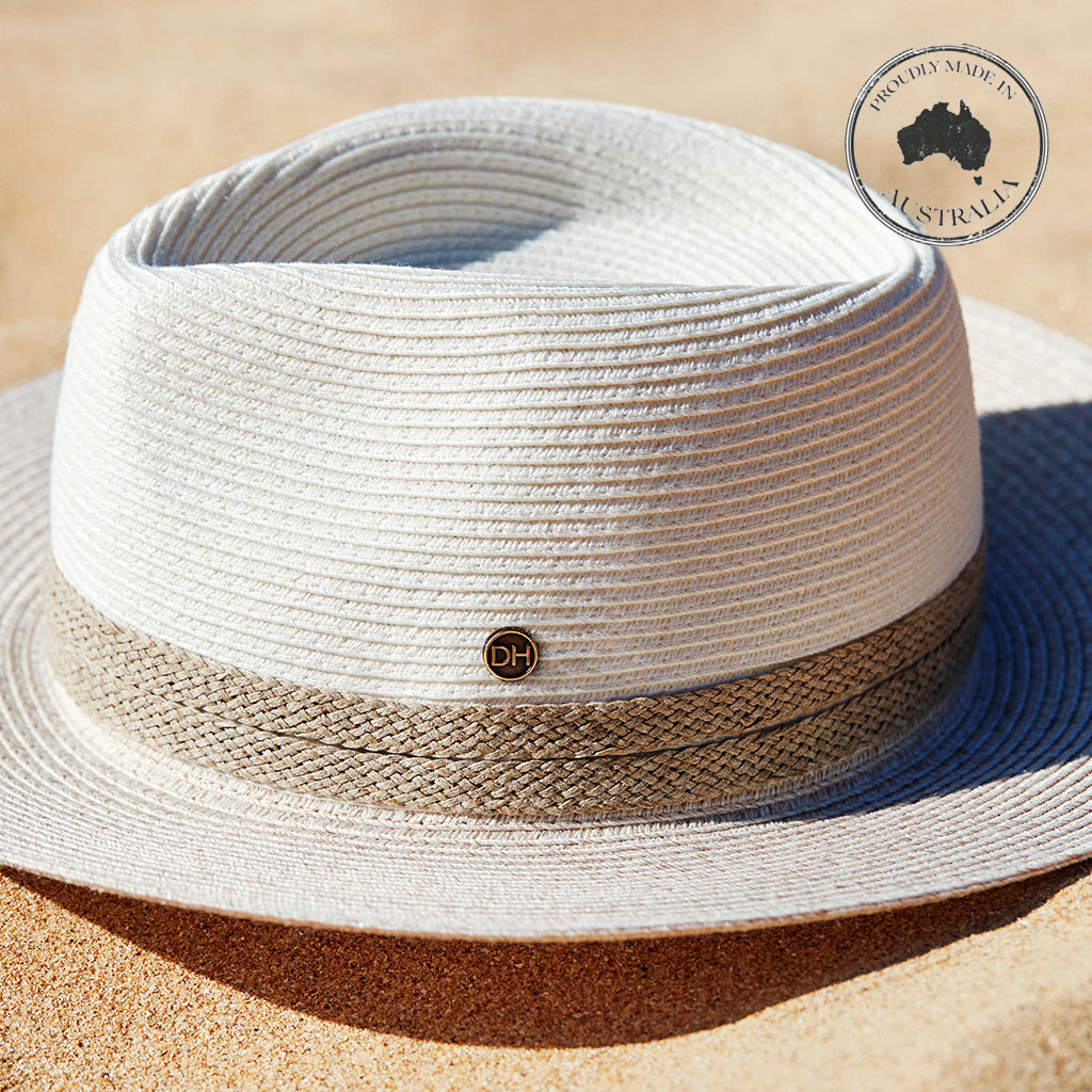 DH013 IVORY/MIX CAMEL - PARSLEY BAY FLEXIBRAID® FEDORA DH013 / M/L (58cm) Can be adjusted down 3cm