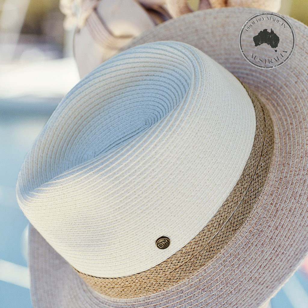 DH013 IVORY/MIX CAMEL - PARSLEY BAY FLEXIBRAID® FEDORA DH013 / M/L (58cm) Can be adjusted down 3cm