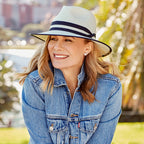 DH024 IVORY/NAVY - WINDSOR FEDORA DH024 / M/L (58cm)  Can be adjusted down 3cm
