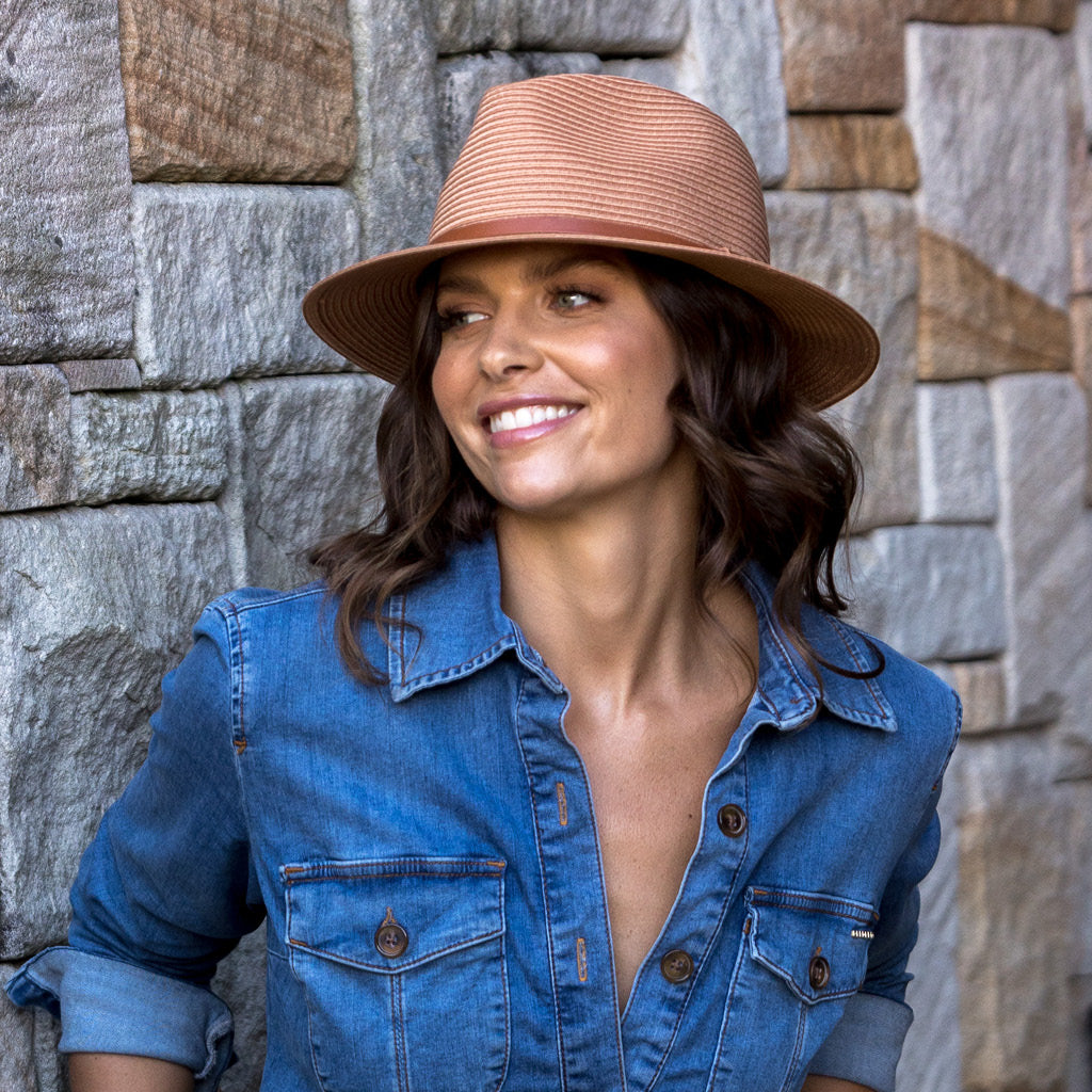 TM571 SAFFRON 58CM (M/L) - HAVANA SHORT BRIM FEDORA TM571 / Rust / M/L (58cm) Can be adjusted down 3cm