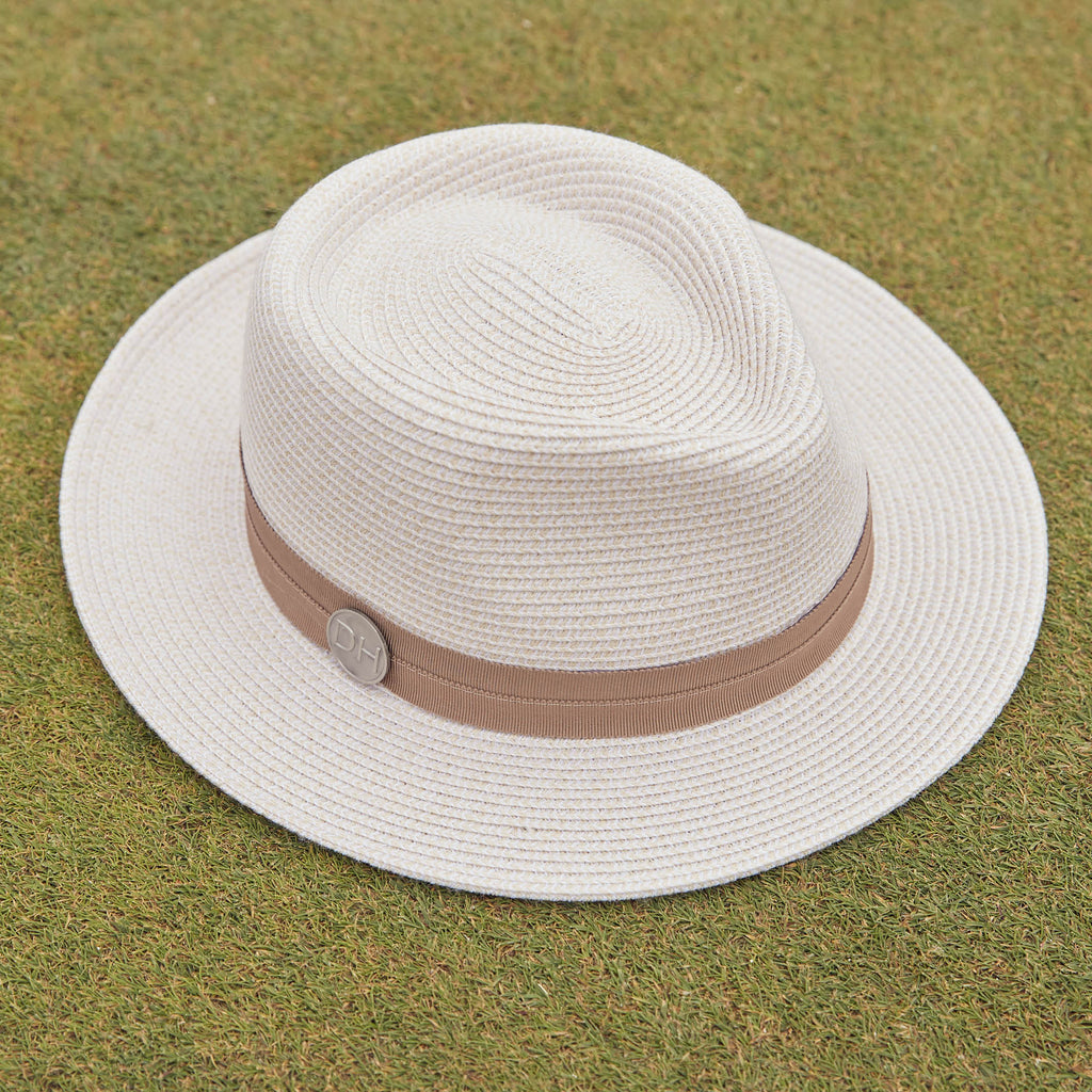 DH036 IVORY/DK TAUPE - PINEHURST GOLF FEDORA (MAGNETIC) DH036 / Ivory / M/L (58cm) Can be adjusted down 3cm