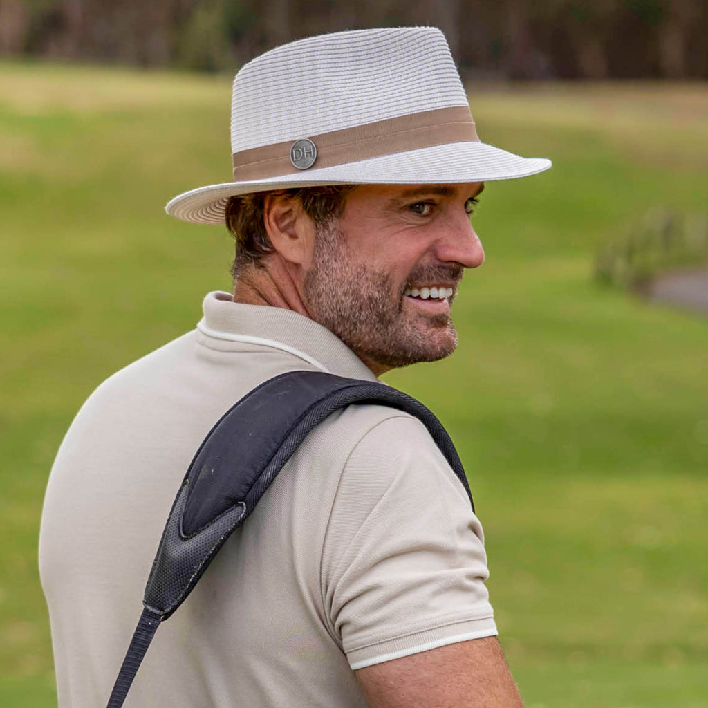 DH036 IVORY/DK TAUPE - PINEHURST GOLF FEDORA (MAGNETIC) DH036 / Ivory / L/XL (60cm) Can be adjusted down 3cm