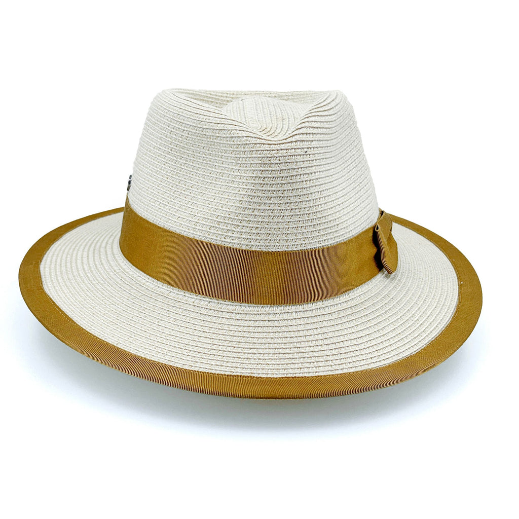 DH070 BEIGE/CARAMEL - BOSTON FEDORA DH070 / Beige/Caramel / M/L (58cm) Can be adjusted down 3cm