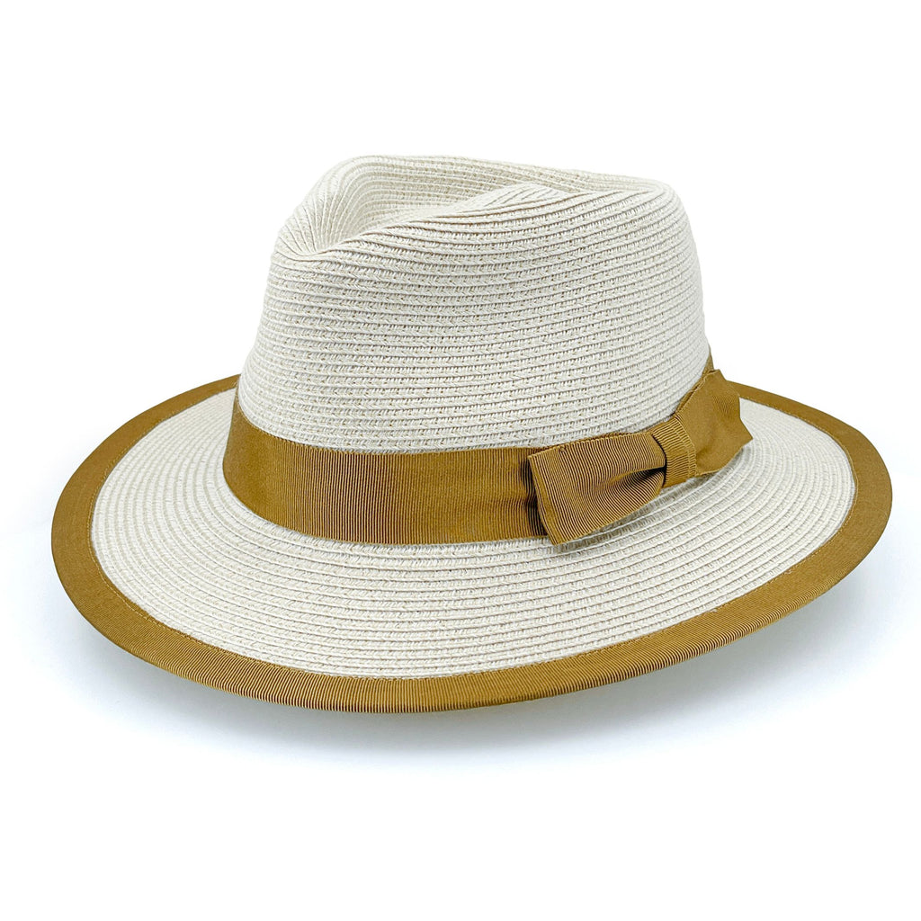 DH070 BEIGE/CARAMEL - BOSTON FEDORA DH070 / Beige/Caramel / M/L (58cm) Can be adjusted down 3cm