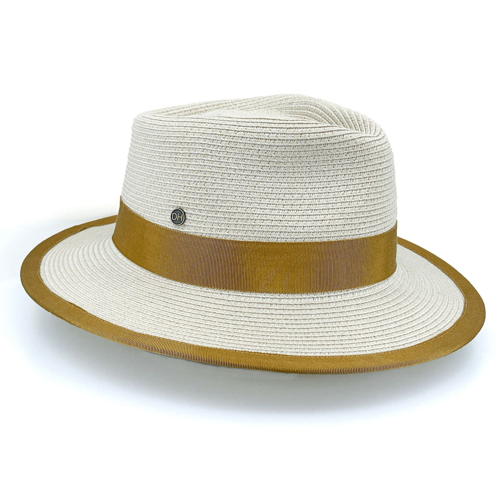 DH070 BEIGE/CARAMEL - BOSTON FEDORA DH070 / Beige/Caramel / S/M (56cm) Can be adjusted down 3cm